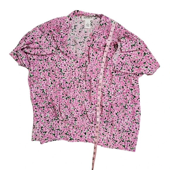 For The Republic M Pink Floral Boho Peasant Blouse Elastic Waist Coquette Top - Picture 7 of 7
